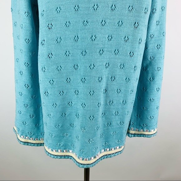 Gaxelle Ribbon Trim Pointelle Cardigan Grandmacore Sweater Small - Picture 11 of 12